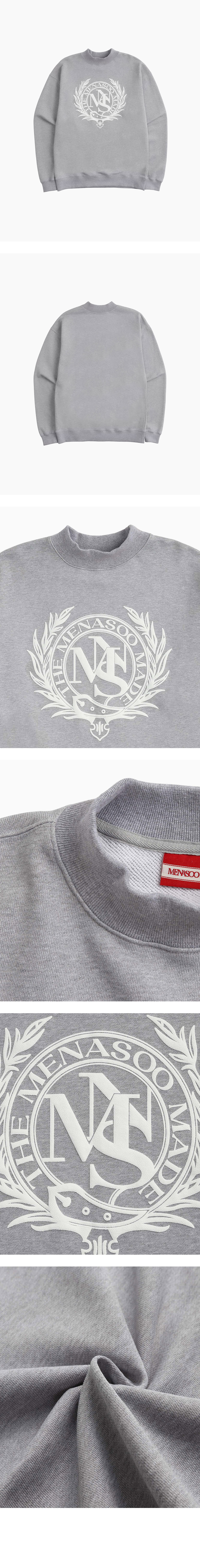 미나수(MENASOO) 남여공용 헤리티지 엠블럼 모크넥 스웻셔츠 멜란지 상품컷