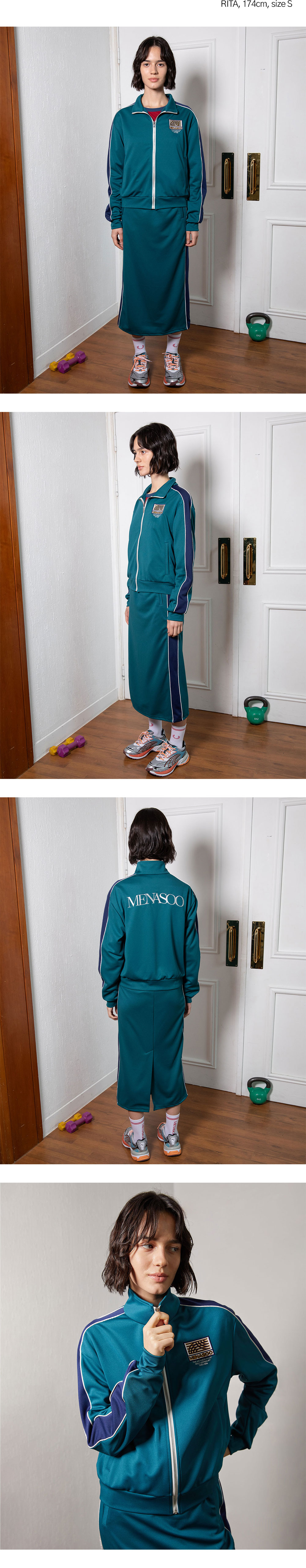 미나수(MENASOO) 사이드라인 집업 자켓_그린 착용컷