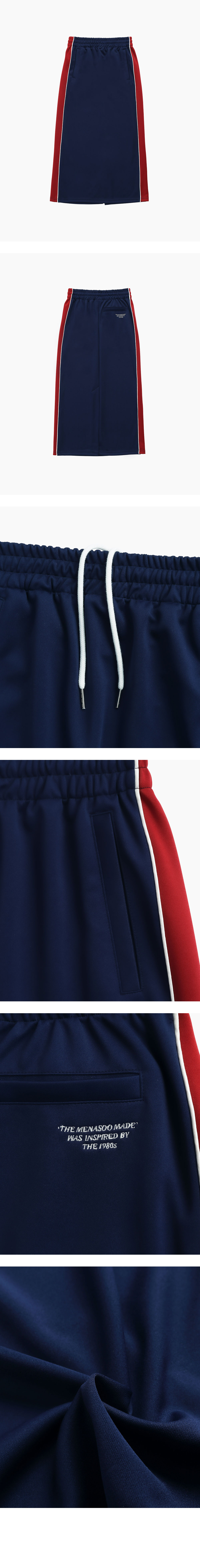 미나수(MENASOO) 사이드라인 포인트 스커트_네이비 상품컷