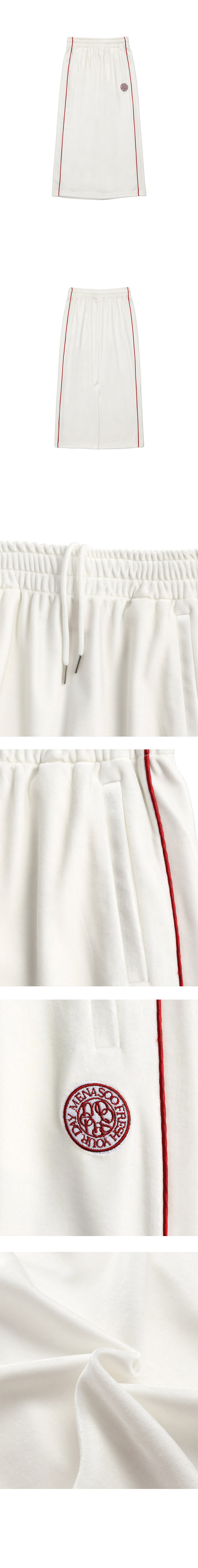 미나수 벨벳 트랙 롱스커트_화이트 상품컷