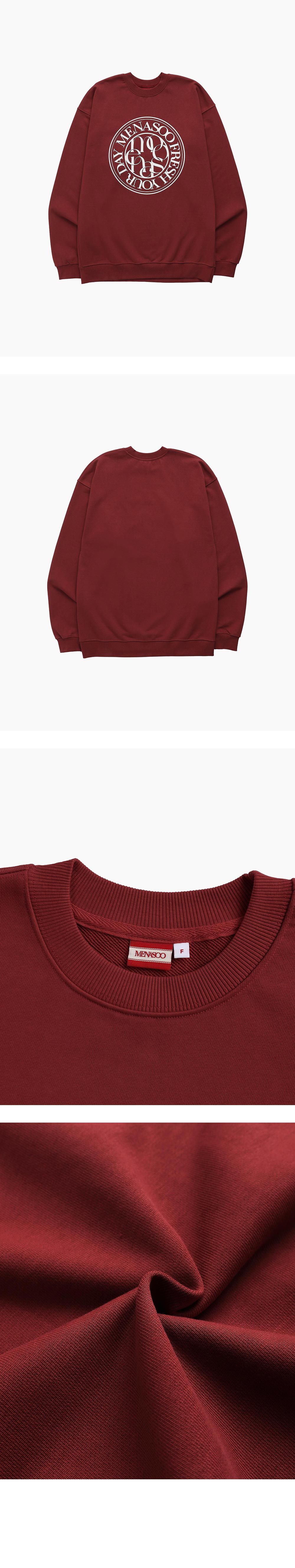 미나수(MENASOO) 남여공용 써클 레터링 로고스웻셔츠_레드 상품컷