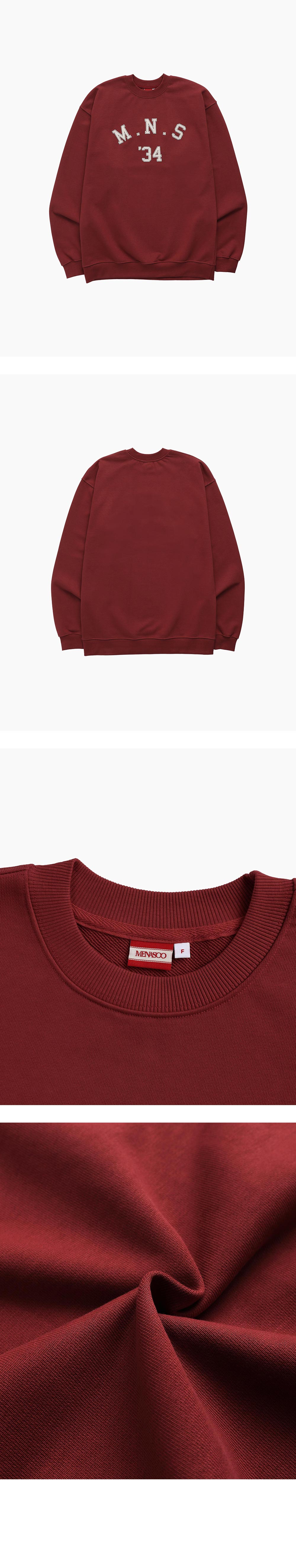 미나수(MENASOO) 남여공용 MNS34 아플리케 스웻셔츠_레드 상품컷