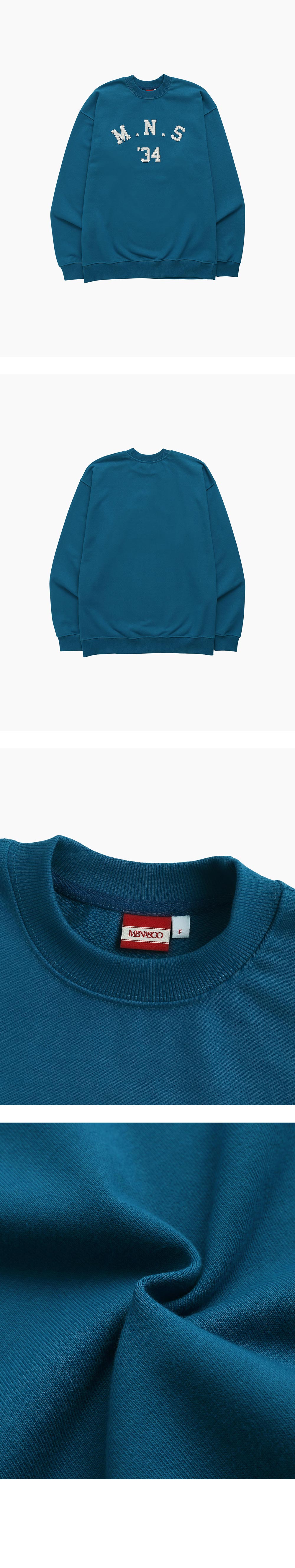 미나수(MENASOO) 남여공용 MNS34 아플리케 스웻셔츠_블루 상품컷