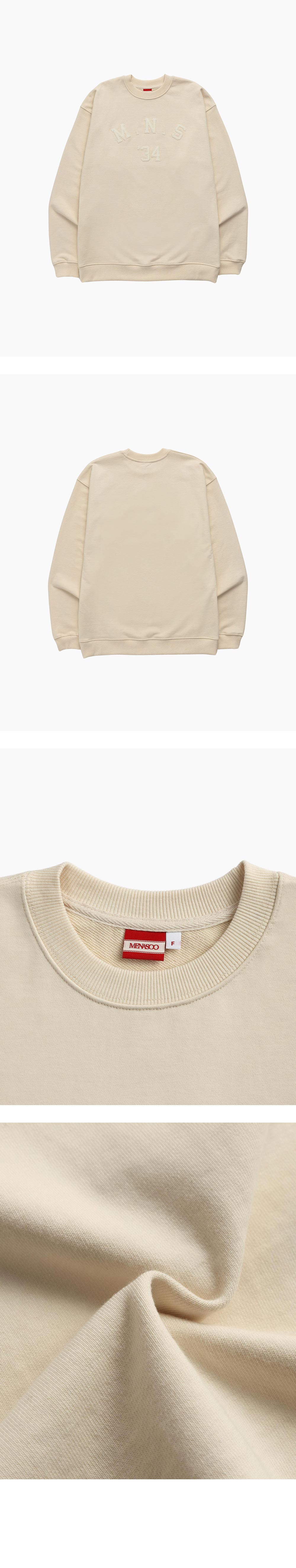 미나수(MENASOO) 남여공용 MNS34 아플리케 스웻셔츠_아이보리 상품컷