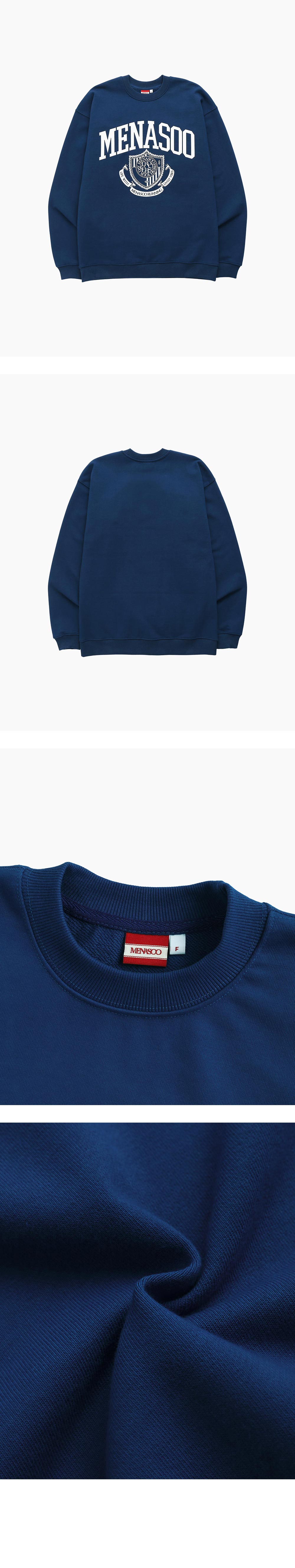 미나수(MENASOO) 남여공용 클래식 엠블럼 스웻셔츠_네이비 상품컷