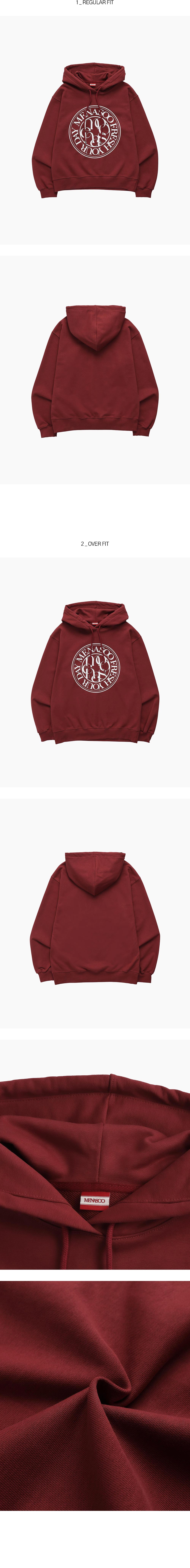 미나수(MENASOO) 써클 레터링 로고 후디_빨강 상품컷