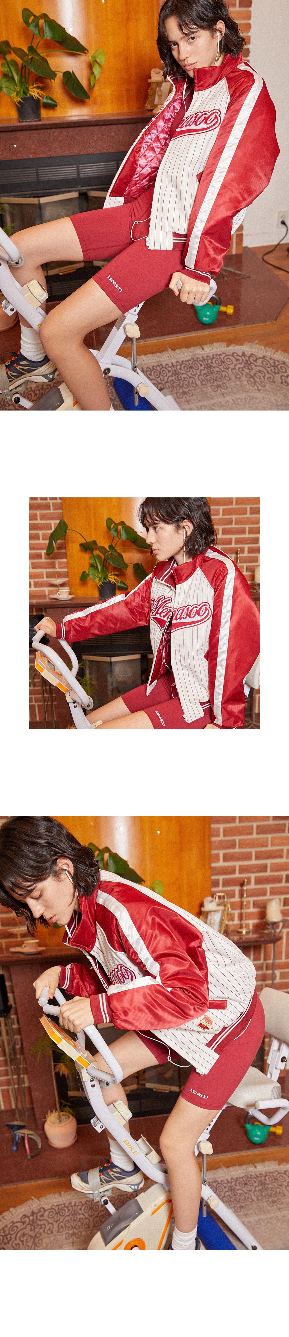 미나수(MENASOO) 베이스볼 점퍼 레드 룩북