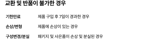 상품 교환 및 반품이 불가한 경우