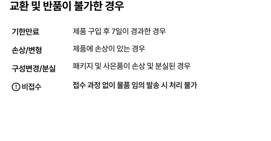 상품 교환 및 반품이 불가한 경우