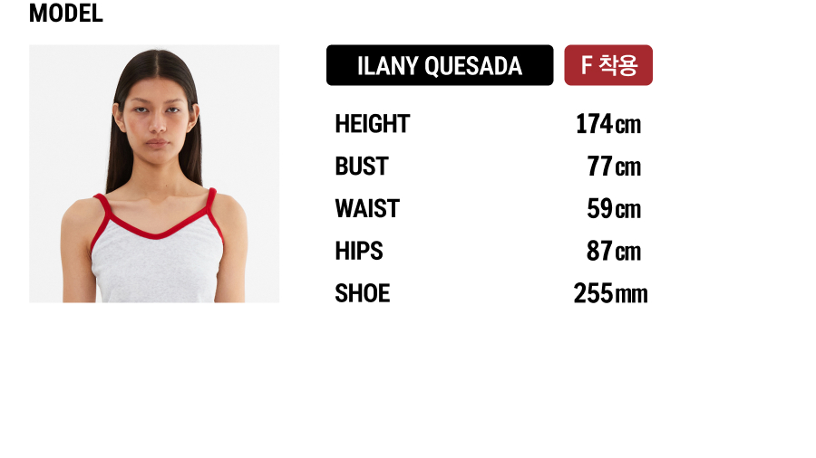 모델 신체 정보와 모델이 착용한 사이즈 안내