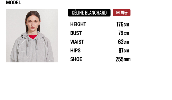 모델 신체 정보와 모델이 착용한 사이즈 안내