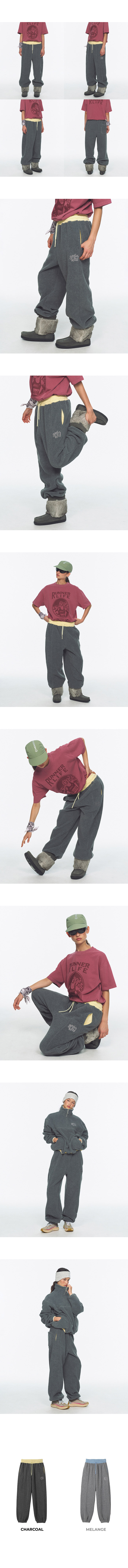 WAIST POINT WARM FLEECE JOGGER PANTS - 2 COLORS CHARCOAL
