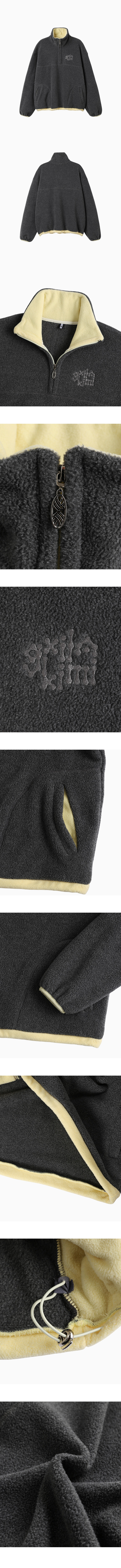 TWO TONE WARM FLEECE HALF ZIP PULLOVER - 2 COLORS CHARCOAL