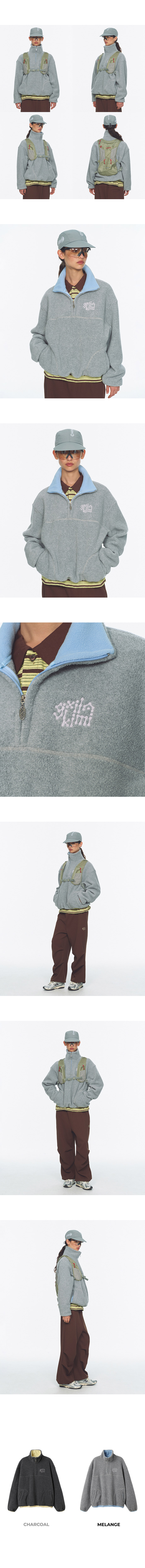 TWO TONE WARM FLEECE HALF ZIP PULLOVER - 2 COLORS MELANGE GREY