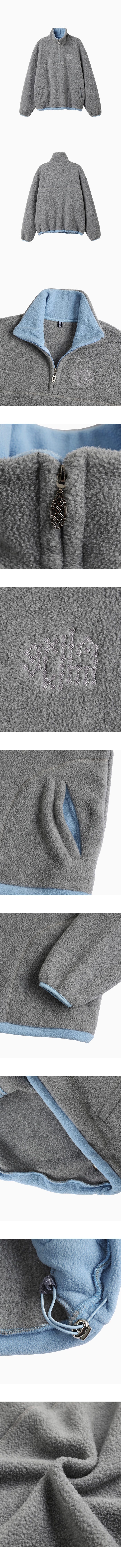 TWO TONE WARM FLEECE HALF ZIP PULLOVER - 2 COLORS MELANGE GREY