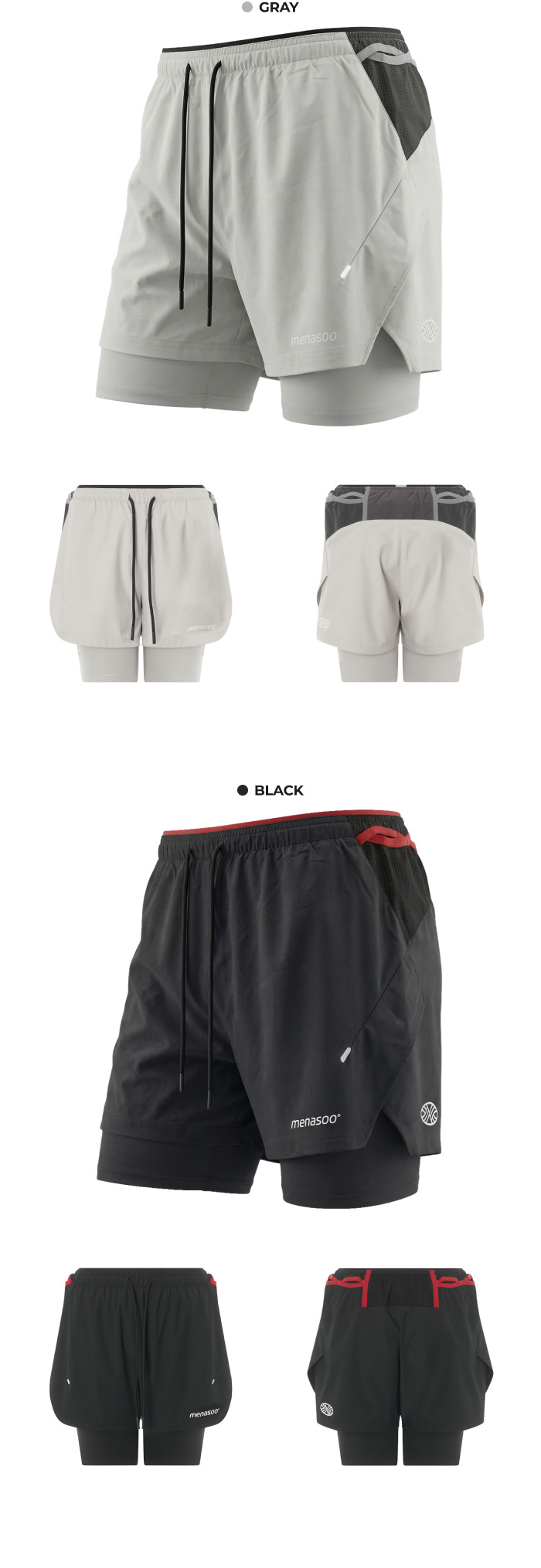 UNISEX MULTI SPORT TWO IN ONE RUNNING SHORTS - 3 COLORS AS SHOWN